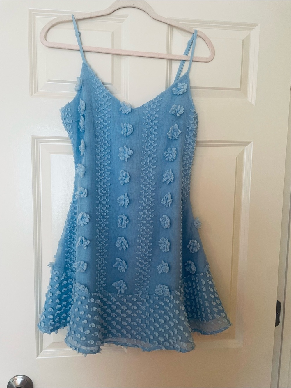 Light Blue Textured Spaghetti Strap Mini Dress, NWT, Small